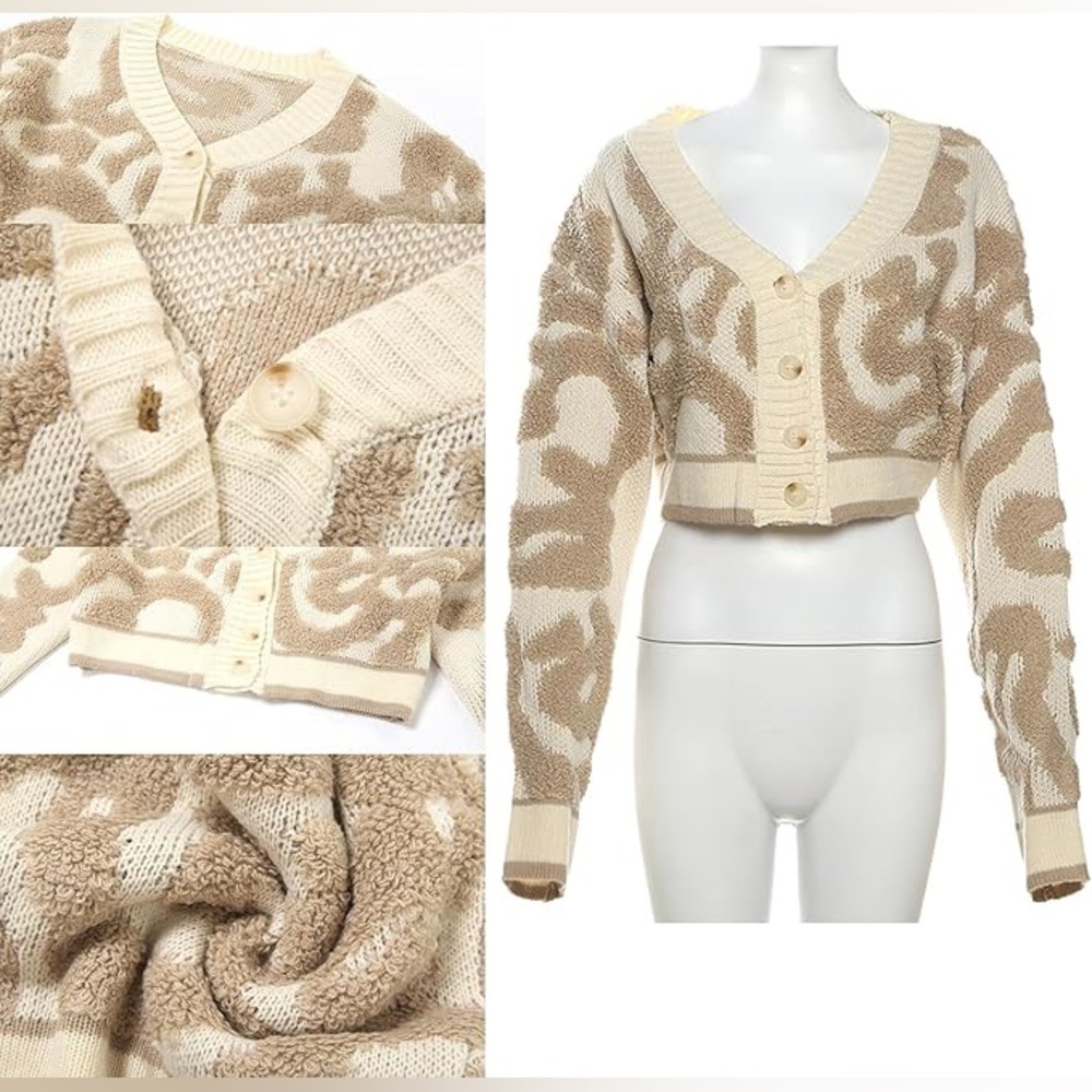 Abstract Cropped Knit Cardigan - Picture 4 of 4